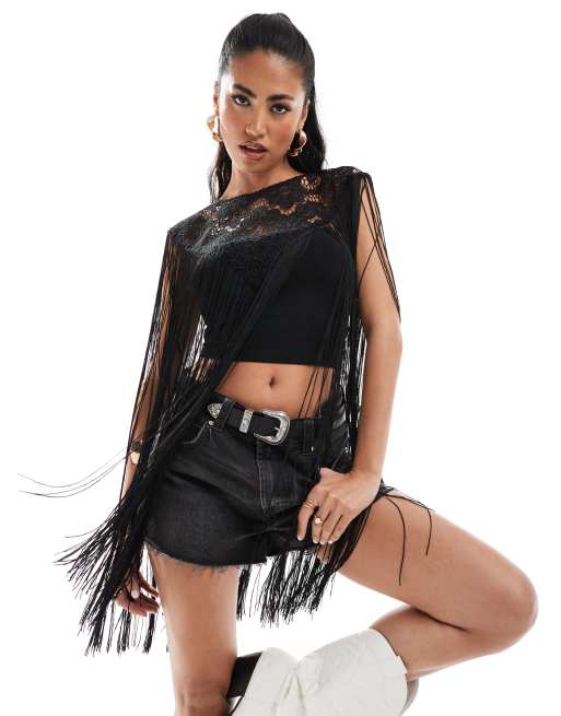 River Island crochet festival cape in black