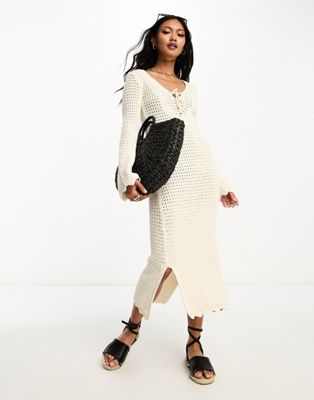 River Island crochet maxi dress in white