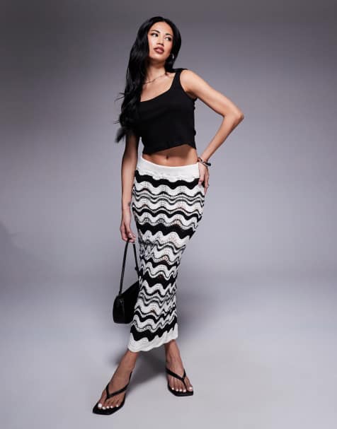 River Island crochet maxi skirt in black chevron print