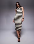 [River Island] River Island crochet midi dress in silver stripe M SILVER