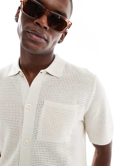 River Island crochet overshirt in ecru, 3 of 4