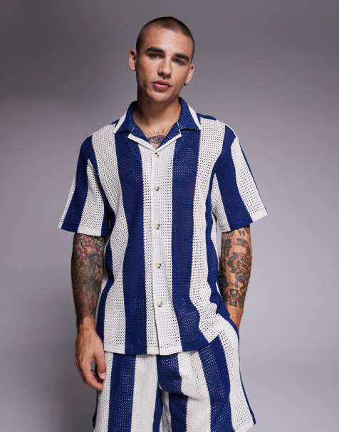 River Island crochet shirt in blue stripe - view 1