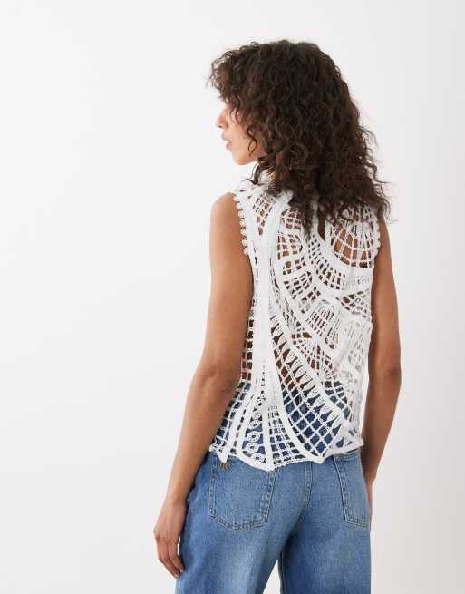 River Island crochet stitch tank top in white, 2 of 4
