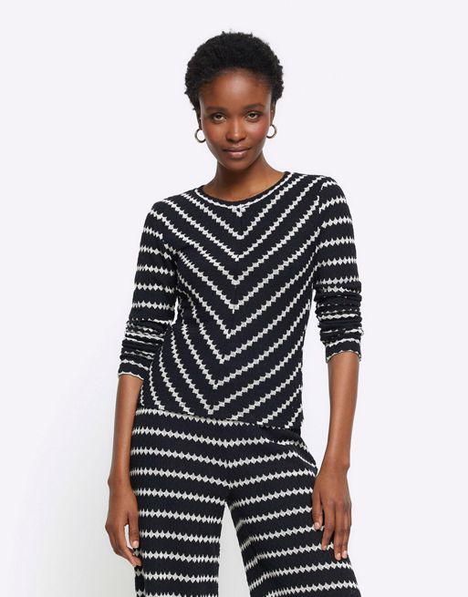 Black Striped Crochet Top, Womens Tops