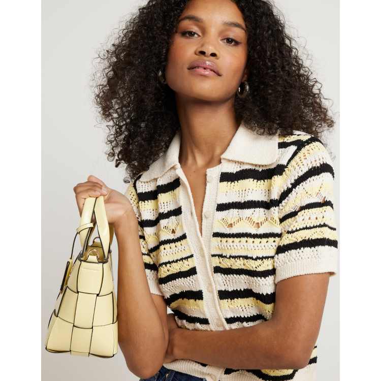 River Island Crochet stripe polo top in yellow | ASOS