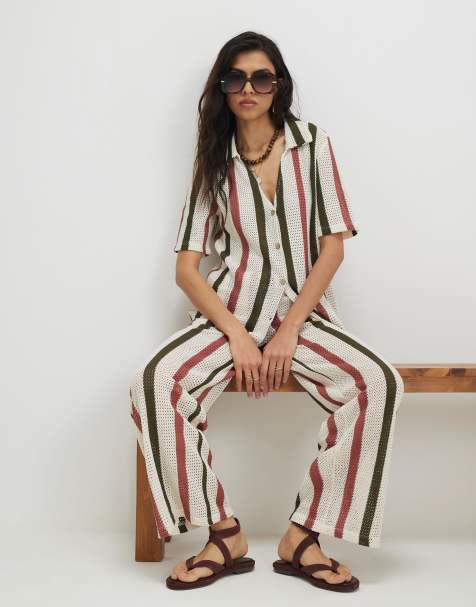 River Island Crochet stripe shirt and trousers in cream - view 1