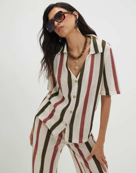 River Island Crochet stripe shirt in cream - view 1