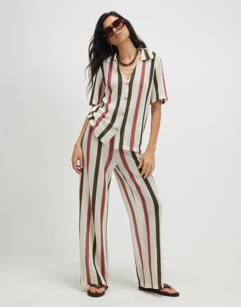 River Island Crochet stripe trousers in cream - view 1