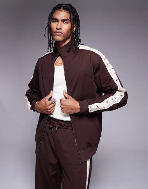 River Island crochet taped track jacket in brown - part of a set - view 1