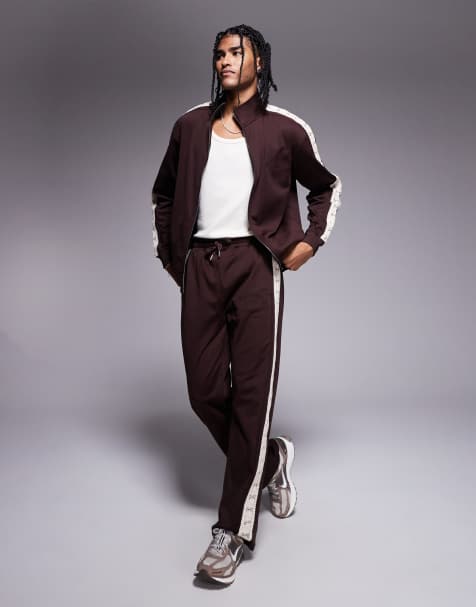 River Island crochet taped wide leg sweatpants in brown - part of a set - view 1