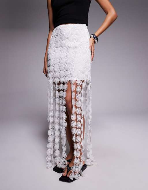 River Island crochet tassel midi skirt in white, 2 of 5