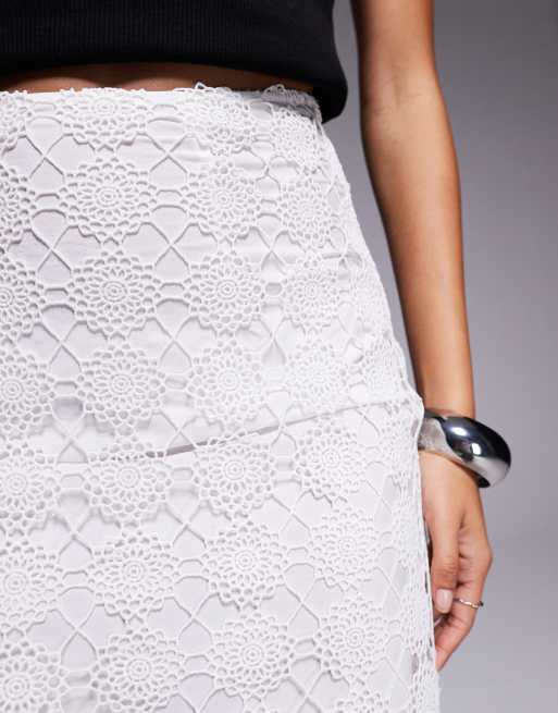 River Island crochet tassel midi skirt in white ASOS