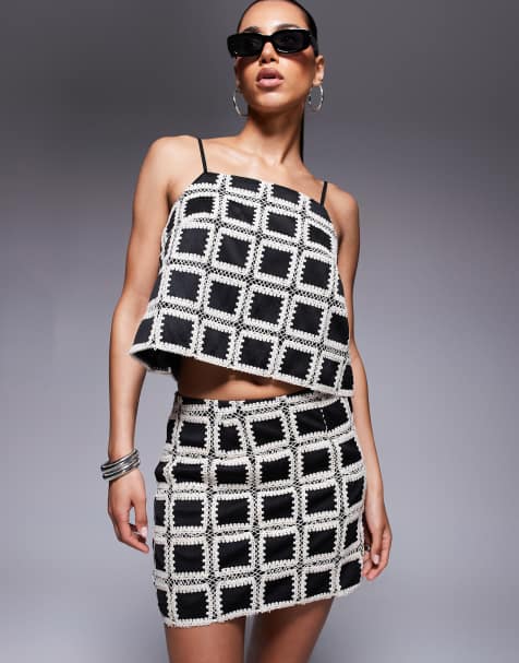 River Island crochet top co-ord in black - view 1