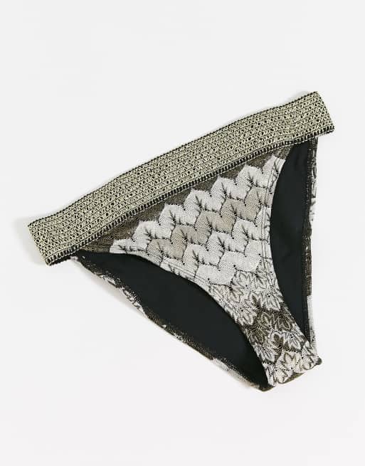 River Island crochet trim bikini bottom in gold