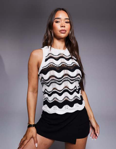 River Island crochet vest top in black chevron print - view 1