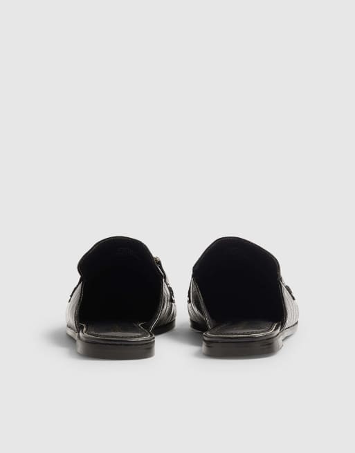 River Island Crocodile embossed backless loafers in black , 3 of 3