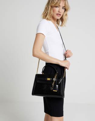 River Island Crocodile print tote bag in black