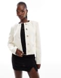 [River Island] River Island crop boucle trophy jacket in cream-White 18 CREAM