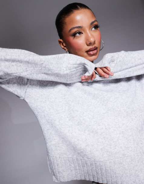 River Island crop chunky jumper in light grey - view 1