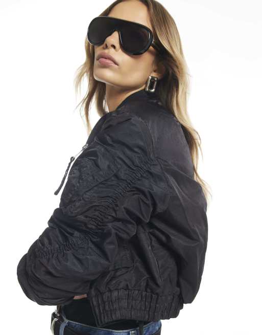 River Island Crop fitted classic bomber jacket in black, 2 of 4