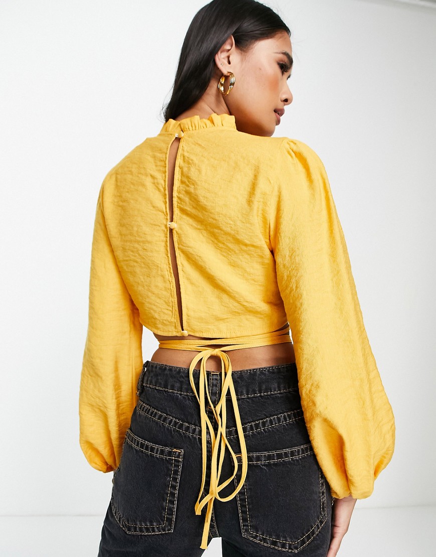 Crop top in lino giallo con laccetti - River Island Camicia donna  - immagine3