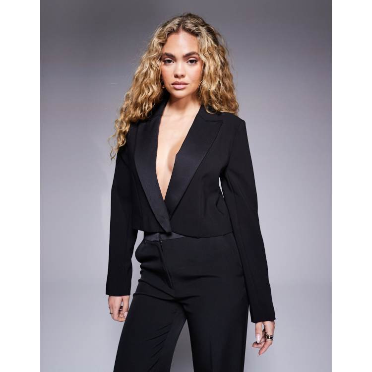River Island crop tux blazer co-ord in black ASOS