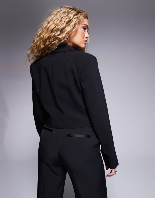 River Island crop tux blazer co-ord in black