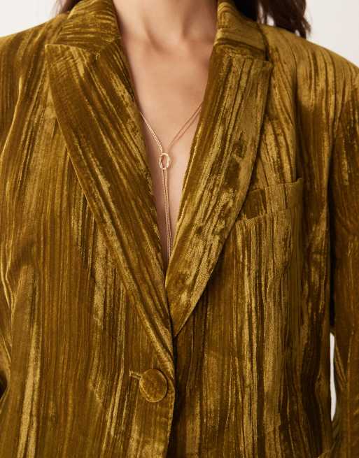 River Island crop velvet blazer in olive (part of a set), 4 of 4