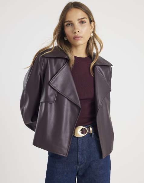 River Island Cropped belted trench jacket in red - dark - view 1