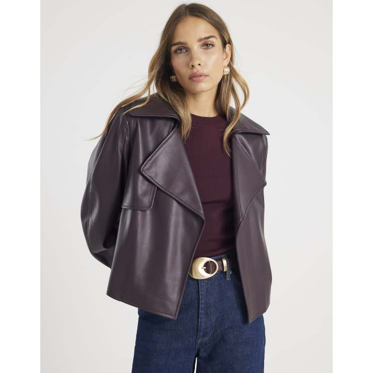 River Island Cropped belted trench jacket in red - dark | ASOS