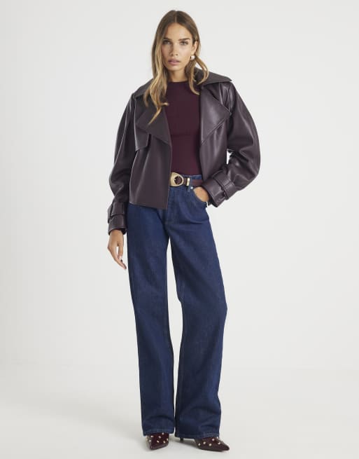 River Island Cropped belted trench jacket in red - dark | ASOS