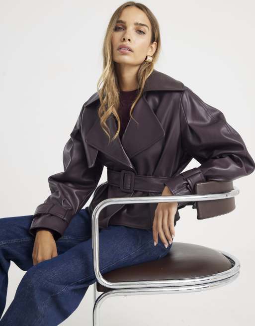 River Island Cropped belted trench jacket in red - dark | ASOS