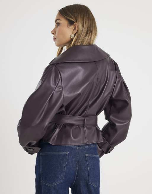 River Island Cropped belted trench jacket in red - dark | ASOS
