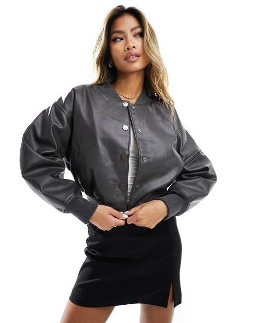 River Island cropped bomber jacket in dark grey ASOS