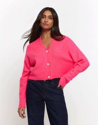 River Island Cropped cardigan in pink - bright