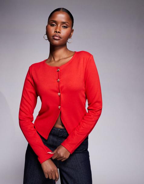 River Island Valentines cropped cardigan with heart buttons in red