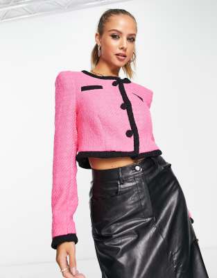 River Island Cropped Collarless Blazer In Bright Pink ModeSens