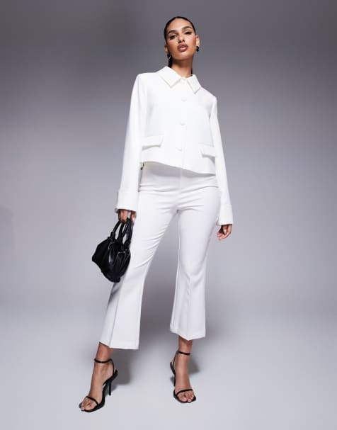 River island cropped flare pants in white - part of a set - view 1
