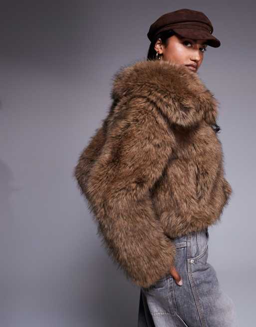 River Island - Cropped jack van imitatiebont in bruin, 3 van 4