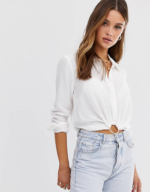 River Island cropped shirt with ring detail in white