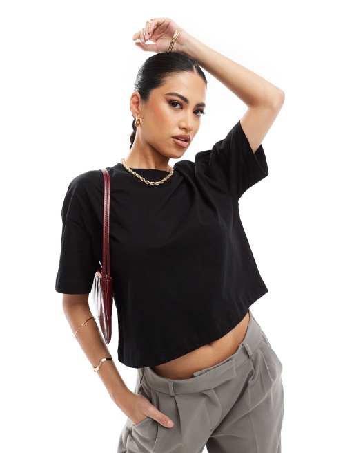 River Island - Cropped T-shirt i sort i firkantet pasform