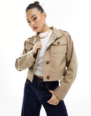 River Island cropped trench jacket in beige