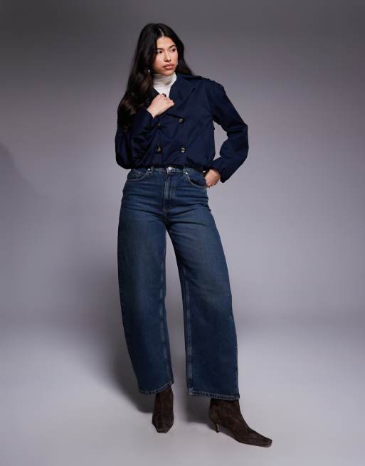 River Island - Cropped trenchcoat met pofzoom in marineblauw, 2 van 4