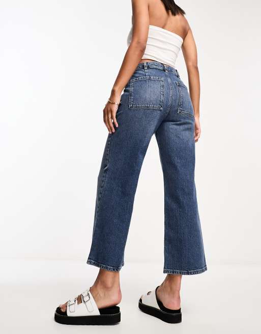 Mid rise wide deals leg crop jean