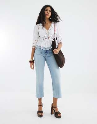 River Island Cropped wide leg jeans in denim - light - view 1