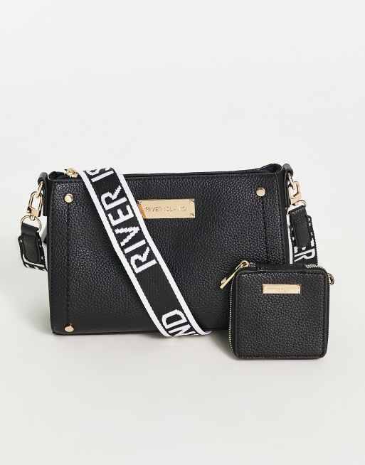 River Island Black Ri Monogram Cross Body Bag And Purse