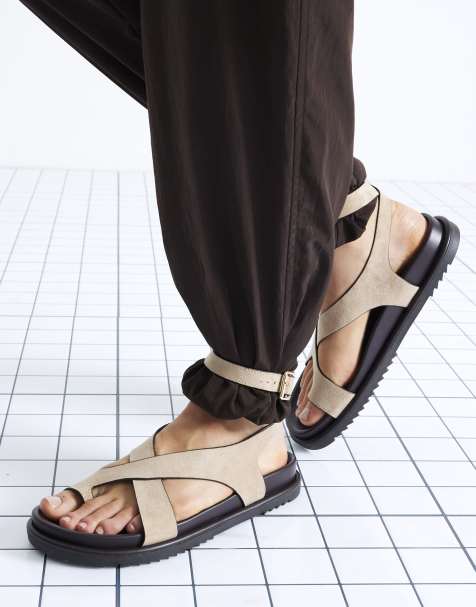 River Island Cross over footbed sandals in beige - light - view 1