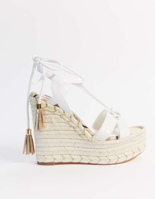 River Island cross over wedge sandals in white | ASOS