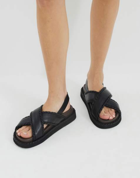 River Island Cross strap chunky sandals in black - view 1