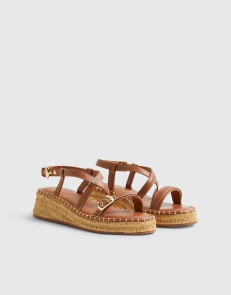 River Island Cross strap wedge sandals in tan - view 1